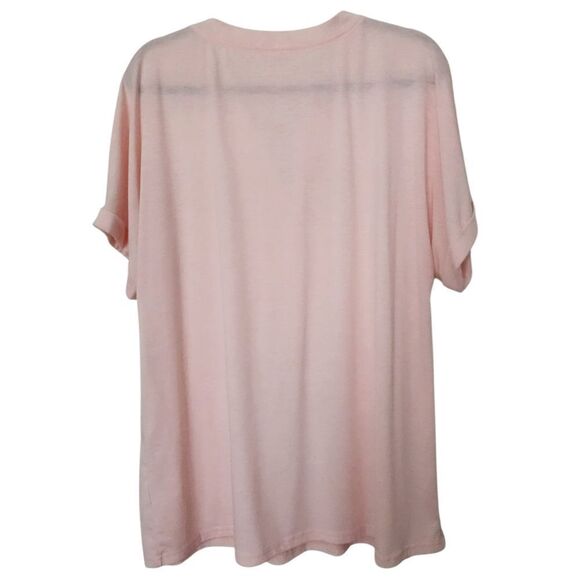 Halife NWOT Women's Pink Rolled Short Sleeve V-Neck Top Size 2XL - Picture 2 of 7